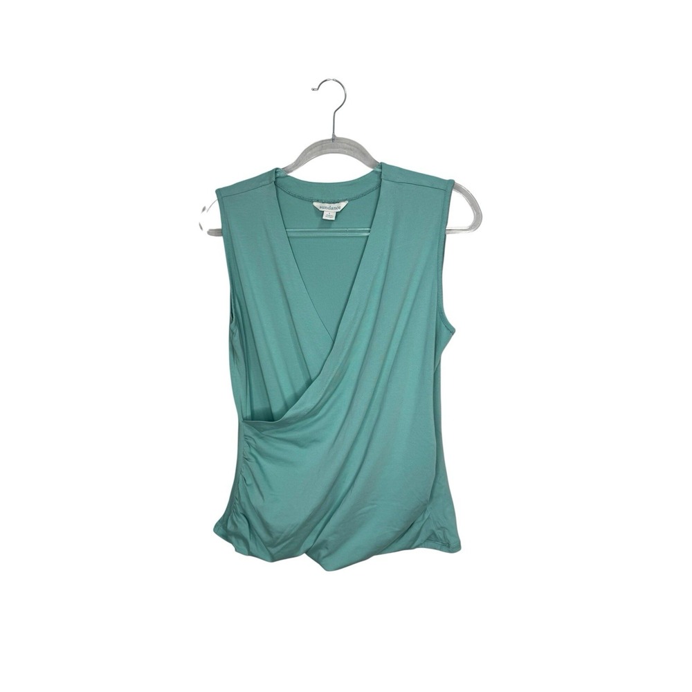 Sundance Tank Top Size L Surplus Wrap Teal Green Soft Knit V- Neck Pullover